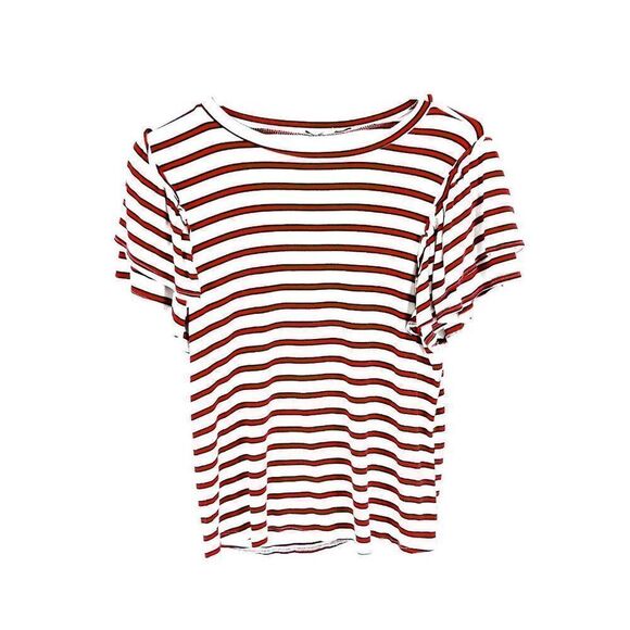 Green Envelope Los Angeles Crew‎ Scoop Neck White Red Striped T-Shirt Small - Picture 1 of 3